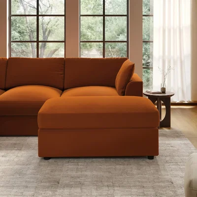 Furniture123 Large Burnt Orange Velvet Footstool - August