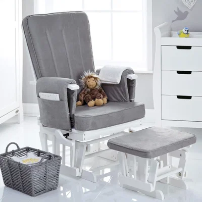 Furniture123 Deluxe Grey Reclining Glider Chair with Footstool - Obaby