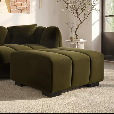 Furniture123 Khaki Green Velvet Footstool - Elod