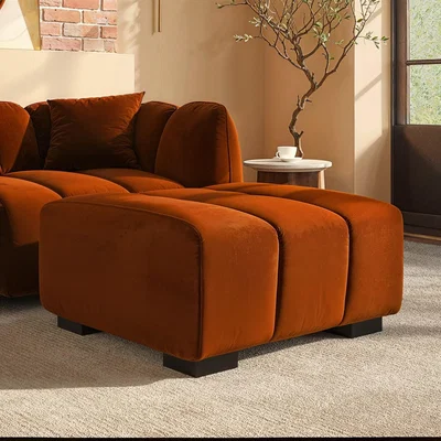 Furniture123 Burnt Orange Velvet Footstool - Elod