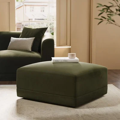 Furniture123 Olive Green Velvet Footstool - Laine