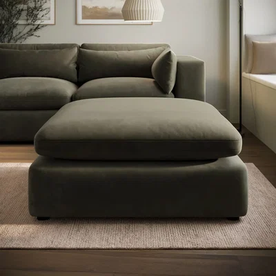 Furniture123 Khaki Green Velvet Footstool - Hudson