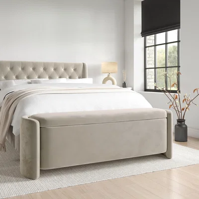 Furniture123 Beige Velvet Ottoman Storage Blanket Box - Taryn