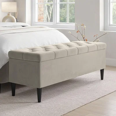 Furniture123 Ottoman Storage Blanket Box in Beige Velvet - Amara