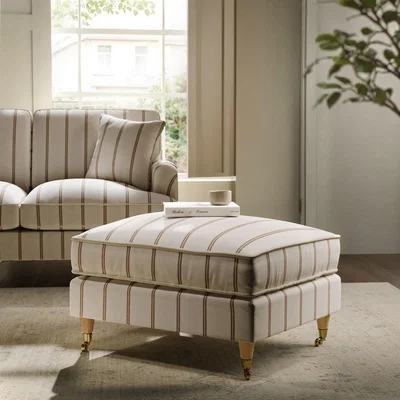 Furniture123 Cream Chenille Burnt Orange Striped Footstool - Payton
