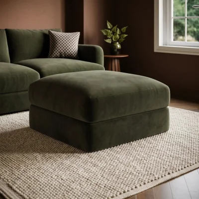 Furniture123 Khaki Green Velvet Ottoman Storage Footstool - Sade