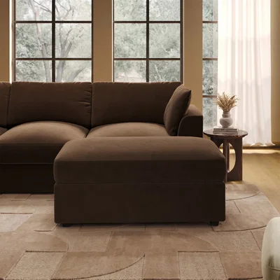Furniture123 Large Chocolate Brown Velvet Footstool - August