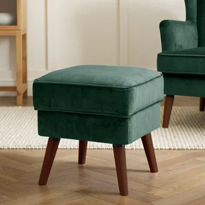 Habitat Habitat Callie Velvet Footstool - Forest Green