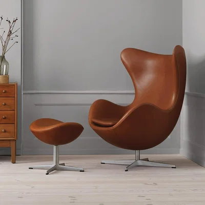 Heal's Fritz Hansen Egg Footstool Aura Leather Black Brushed Aluminium Legs