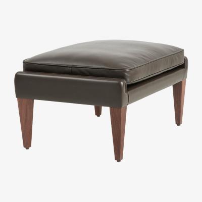 Heal's Gubi V11 Ottoman in Smooth Leather Coffee and American Walnut