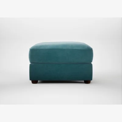 Heal's Heal's Tailor Rectangular Footstool Smart Luxe Velvet Airforce Blue Walnut Stained Feet