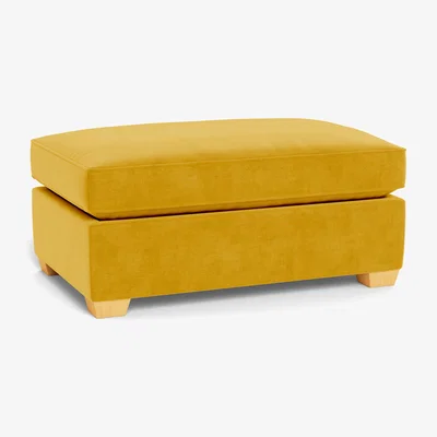 Heal's Heal's Torino Footstool Smart Luxe Velvet Canary Natural Ash Feet - Heal's UK Furniture