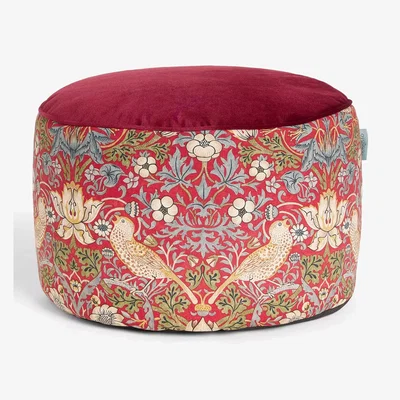 John Lewis Morris & Co. Strawberry Thief Pouffe, Red / Multi