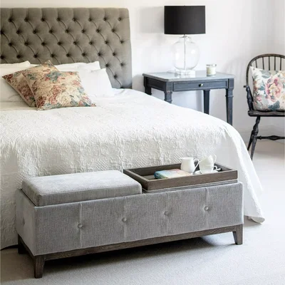 John Lewis One.World St James Velvet & Oak Wood Ottoman with Trays, Grey