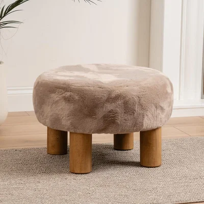 La Redoute Olivine Faux Fur Round Footstool