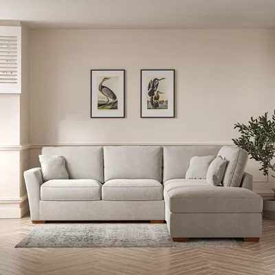 La Redoute Florence Soft Brushed Corner Sofa & Modular Footstool Set with Dark Brown Wood Legs (Right Facing)