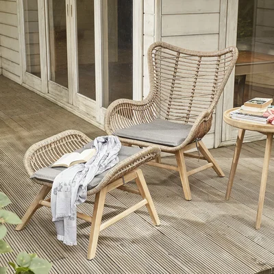 La Redoute Aurora Garden Chair & Footstool Set - Natural