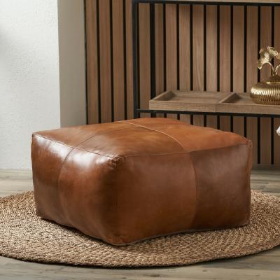 La Redoute Natural Tan Leather Square Pouffe