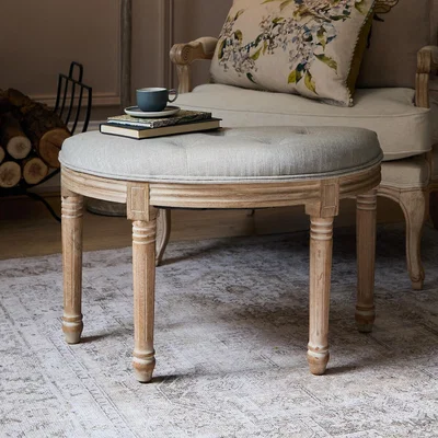 La Redoute Claudette French Vintage Buttoned Linen Curved Storage Footstool