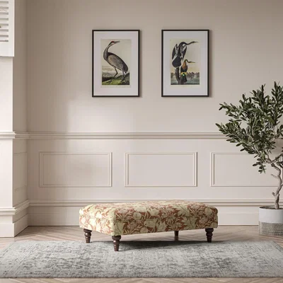 La Redoute Emeline Floral Chenille Footstool with Oak Feet