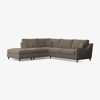 La Redoute Amelia Velvet Corner Sofa & Modular Footstool Set with Dark Wood Legs (Left Facing)