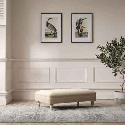 La Redoute Emeline Tonal Basket Weave Footstool with Oak Legs