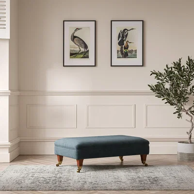 La Redoute Emeline Textured Velvet Footstool with Antique Castor Legs