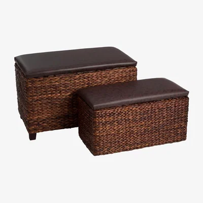 La Redoute Set of 2 Natural Leather Effect Ottoman Storage