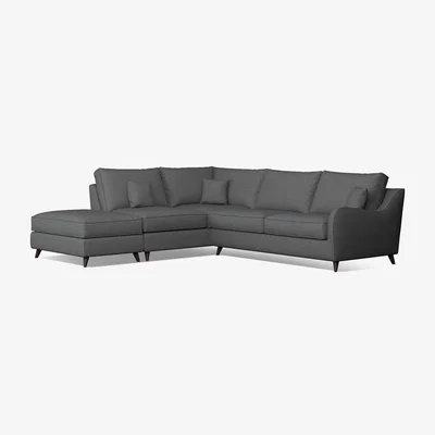 La Redoute Amelia Woven Corner Sofa & Modular Footstool Set with Dark Wood Legs (Left Facing)