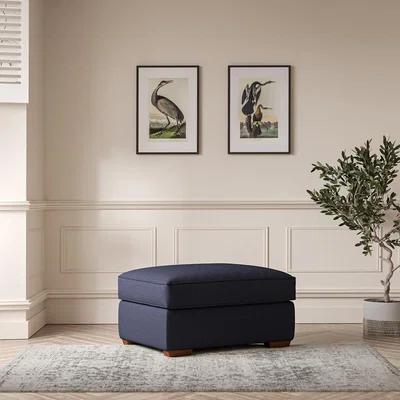 La Redoute Florence Textured Woven Footstool with Dark Brown Wood Legs