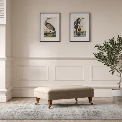 La Redoute Emeline Textured Velvet Footstool with Antique Castor Legs