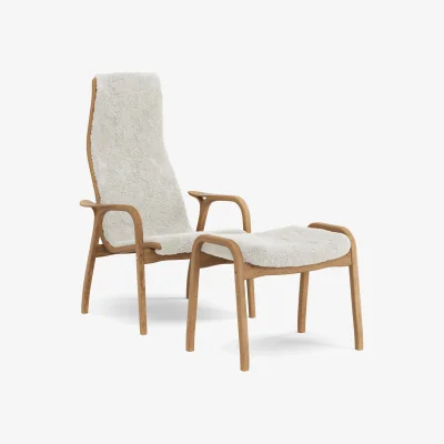 Nordic Nest Swedese Lamino armchair and footstool Sheepskin Off white-oiled oak