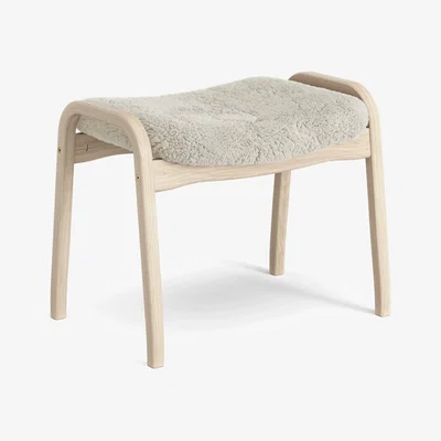Nordic Nest Swedese Lamino footstool Sheepskin Moonlight-white-pigmented oak