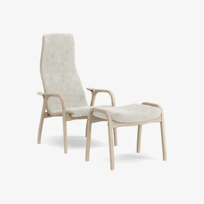 Nordic Nest Swedese Lamino armchair and footstool Sheepskin Off white-white pigmented laquered oak