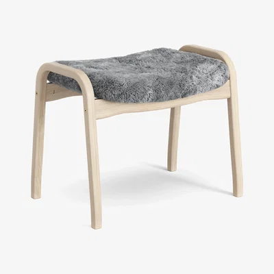 Nordic Nest Swedese Lamino footstool Sheepskin Scandinavian grey-white pigmented oak
