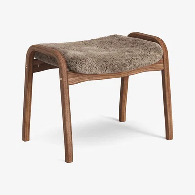 Nordic Nest Swedese Lamino footstool Sheepskin Sahara-lacquered walnut