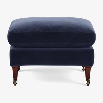 OKA Coleridge Footstool with Fixed Velvet Cover - Sapphire