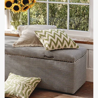 OKA OKA, Crusoe Upholstered Ottoman - Charcoal, Ottoman