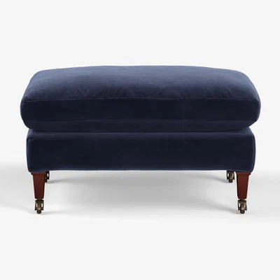 OKA Large Coleridge Footstool with Fixed Velvet Cover - Sapphire