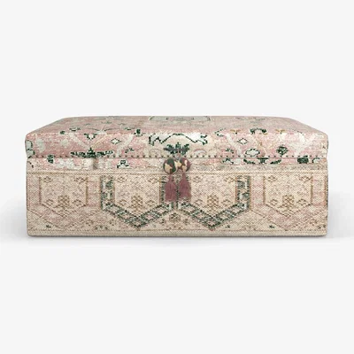 OKA OKA, Elsdon Upholstered Ottoman - Washed Rose, Ottomans, Cotton/Mango Wood, Persian