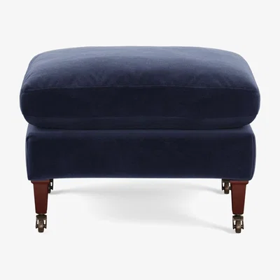 OKA OKA, Coleridge Footstool with Velvet Fixed Cover - Sapphire, Footstools, Velvet, Plain