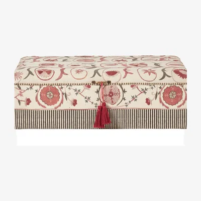 OKA OKA, Sheki Upholstered Ottoman - Charcoal/Venetian Red, Ottomans, Wood