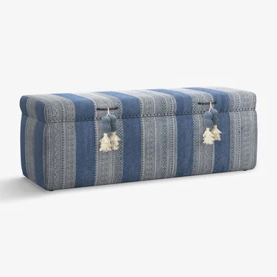 OKA Palayam Upholstered Ottoman - Blue