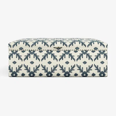 OKA OKA, Lazaret Upholstered Ottoman - Lazaret Blue, Ottomans, Brass/Cotton/Mango Wood, Geometric