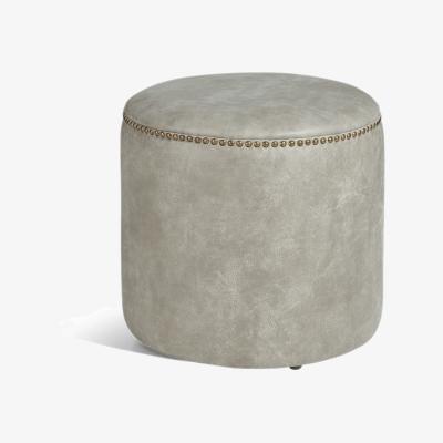 OKA OKA, Costellini Leather Ottoman - Ash Grey, Ottomans, Leather, Plain