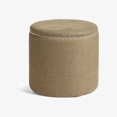 OKA OKA, Costellini Linen Ottoman - Wild Oats Wide Herringbone, Ottomans, Linen, Plain