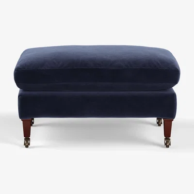 OKA OKA, Large Coleridge Footstool with Velvet Fixed Cover - Sapphire, Footstools, Velvet, Plain