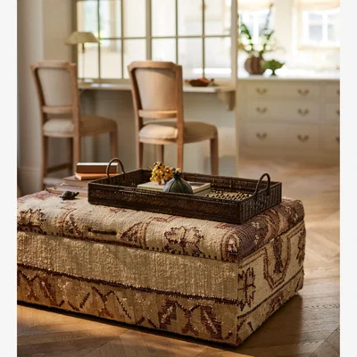 OKA OKA, Leila Upholstered Ottoman - Chestnut, Ottoman