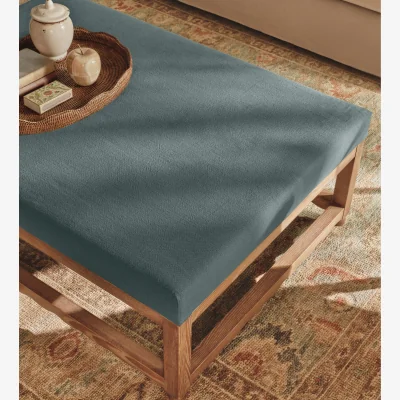 OKA OKA, Kerensa Linen Ottoman - Cerulean, Ottoman