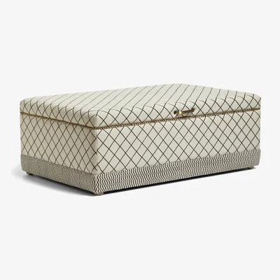 OKA OKA, Agnes Upholstered Ottoman - Monochrome, Ottomans, Cotton/Mango Wood, Striped